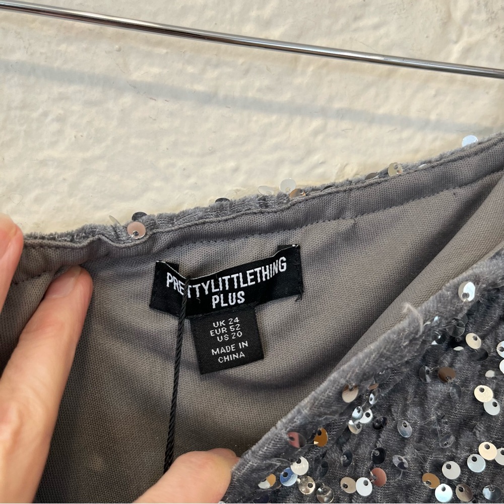 Pretty Little Thing Dress Gray Velour Velvet Sequin Party Plus 20 - Picture 5 of 8